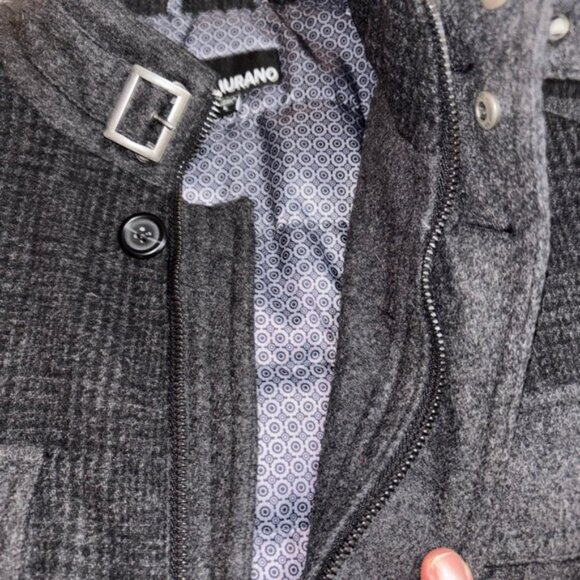 MURANO MEN'S CHARCOAL GRAY WOOL BLEND MILITARY STYLE‎ JACKET Puffer Lining SZL - Picture 4 of 16